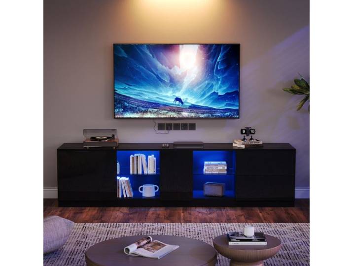 Meuble TV 160x40x52 cm avec éclairage LED Buffet design pour salon