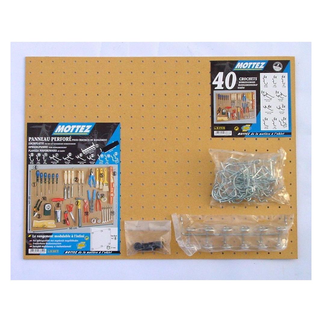 Mottez Lochblech-Werkzeugtafel mit 41 Haken und 6 Wandabstandshaltern, 90 x 60 cm (73385199)
