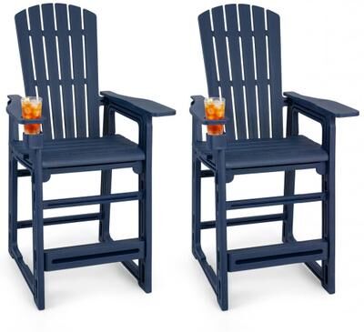 Costway Set of 2 Outdoor 29 Inch Height Bar Stool with Backrest and Armrests-Blue