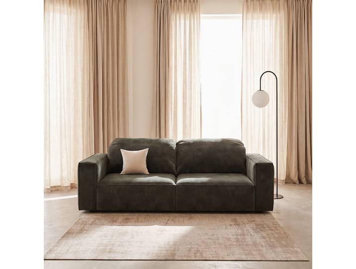 4-/5-Sitzer-Sofa mit khakigrünen Kopfstützen in Samtoptik