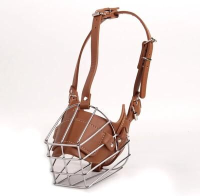 Fusion Finds Adjustable Dog Muzzle Breathable Leather Metal Basket Dog Muzzle For Safe Training & Walks brown xl