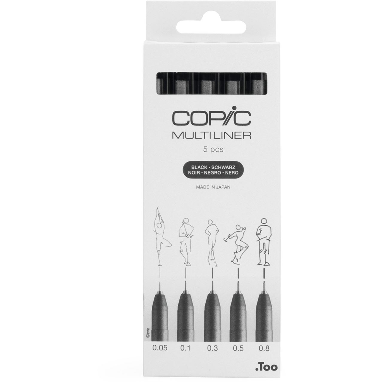 COPIC Multiliner Fineliner schwarz 0,05 + 0,1 + 0,3 + 0,5 + 0,8 mm, 5 St.