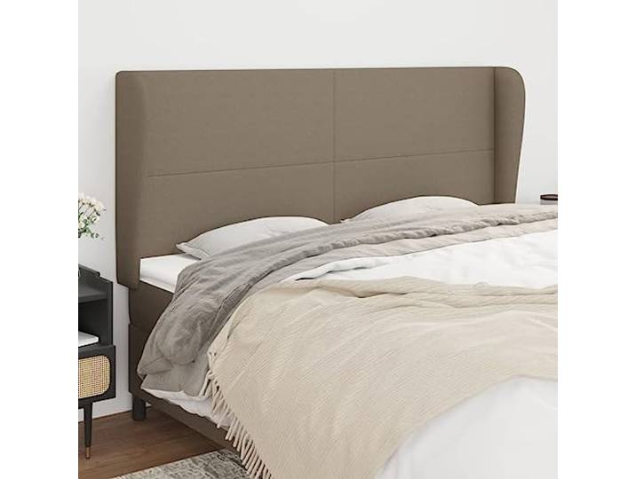 RJPLMFV Kopfteil mit Ohren, Taupe, 183 x 23 x 118/128 cm Atmungsaktives Gewebe, geneigte Rückenlehne, höhenverstellbar, stabile Holzfüße