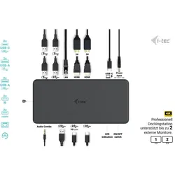 i-tec USB 3.0/USB-C/TB 3 PRO DUAL 4K (USB-C), Dockingstation + USB Hub, Schwarz