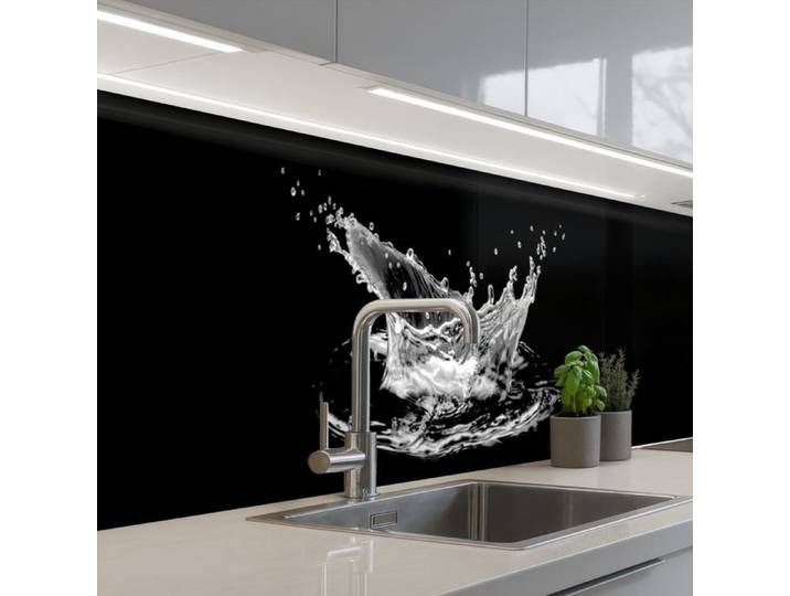 KitchenYeah crédence de cuisine Éclaboussure d'Eau Goutte Symétrique Noir 300x60cm