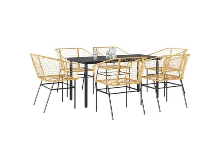 HEFZGDB 7-teiliges Garten-Esszimmerset aus Polyrattan mit Glasplatte, Braunes PE-Rattan und Stahlgestell, Wetterbeständige Outdoor-Möbel für Terrasse, Langlebig und Pflegeleicht,