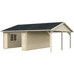 Palmako Garage Roger 19,0 + 16,2 m2 - 44 mm - ohne Holztor naturbelassen