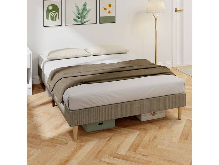 HOMCOM Lit Double 140x190cm Velours Côtelé Gris avec Sommier