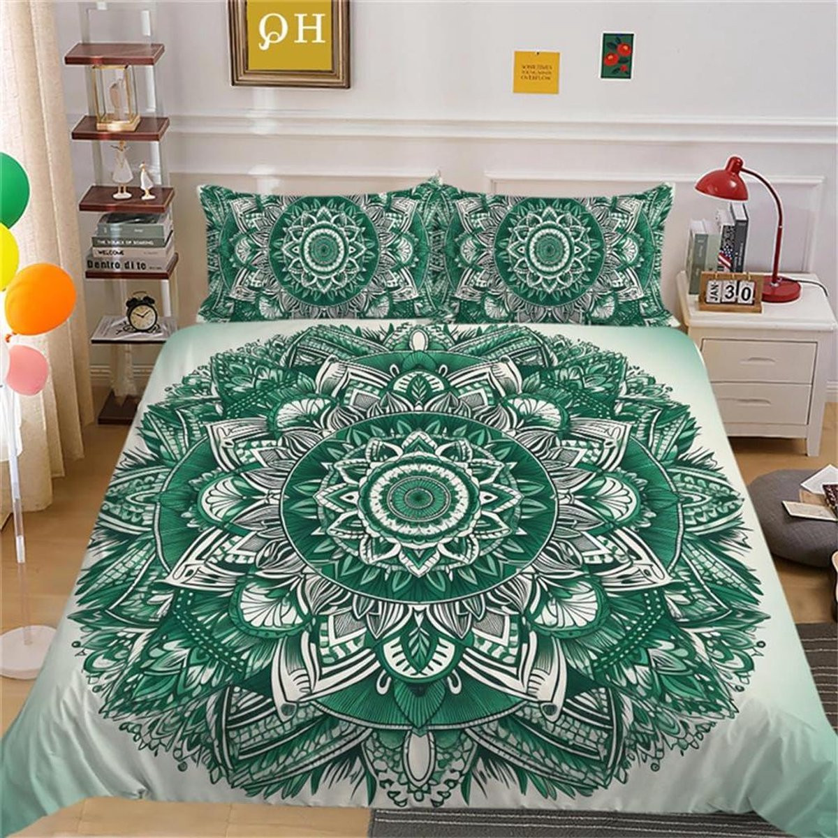 Dekbedovertrek Set met Bohemian Mandala Design in Donkergroen