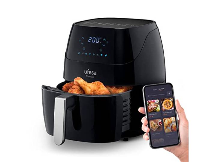 Ufesa AF5000 Phantom Friteuse Heißluftfritteuse 5L, Air Fryer Mit WLAN und App Rezeptbuch, Digitalem LED-Touchscreen, Vorheizen&Warmhalten, Shake-Modus, 1500W, Amazon-Exklusiv