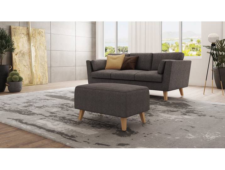 S-Style Möbel Violet - Fußhocker mit Holzfüßen im skandinavischen Stil - Braun - Khaki