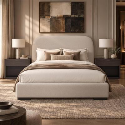 Manhattan Comfort Clifton Transitional Rounded Edge Upholstered Bedroom Bed