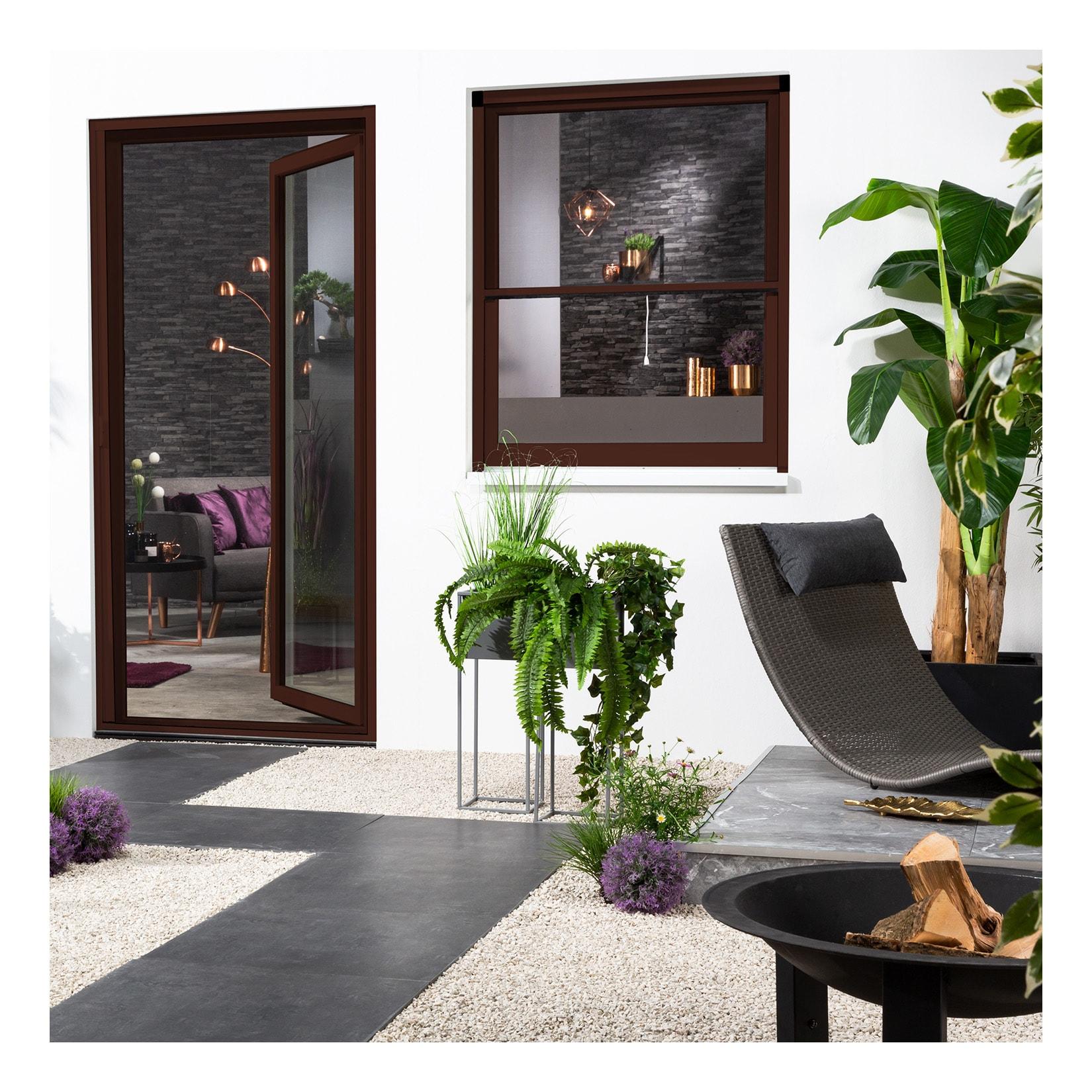 Insektenschutz-Alu-Fensterrollo Bausatz "SMART" 160x160 cm in Braun