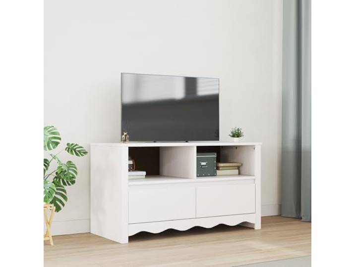 HEFZGDB TV-Schrank DRAMMEN Weiß 99x43x55 cm Massivholz Kiefer mit Vier Regalen, Stauraum für Unterhaltungselektronik, modernes Wohnzimmer Möbelstück, Aufbewahrungslösung, Elegante