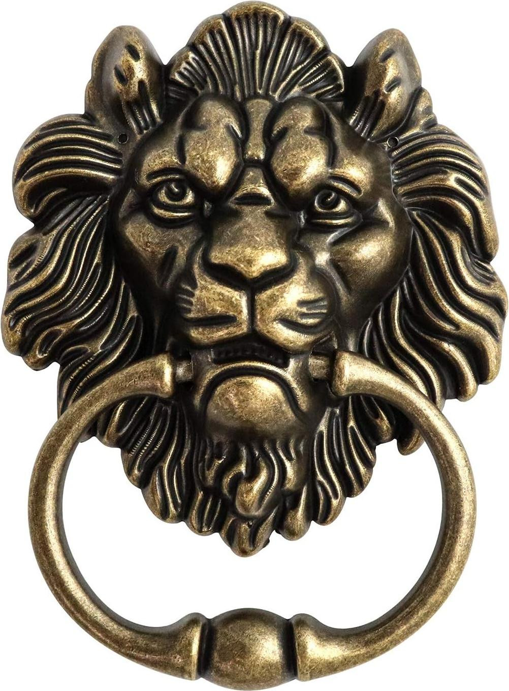 Antieke bronzen deurklopper met leeuwenkop van metaal