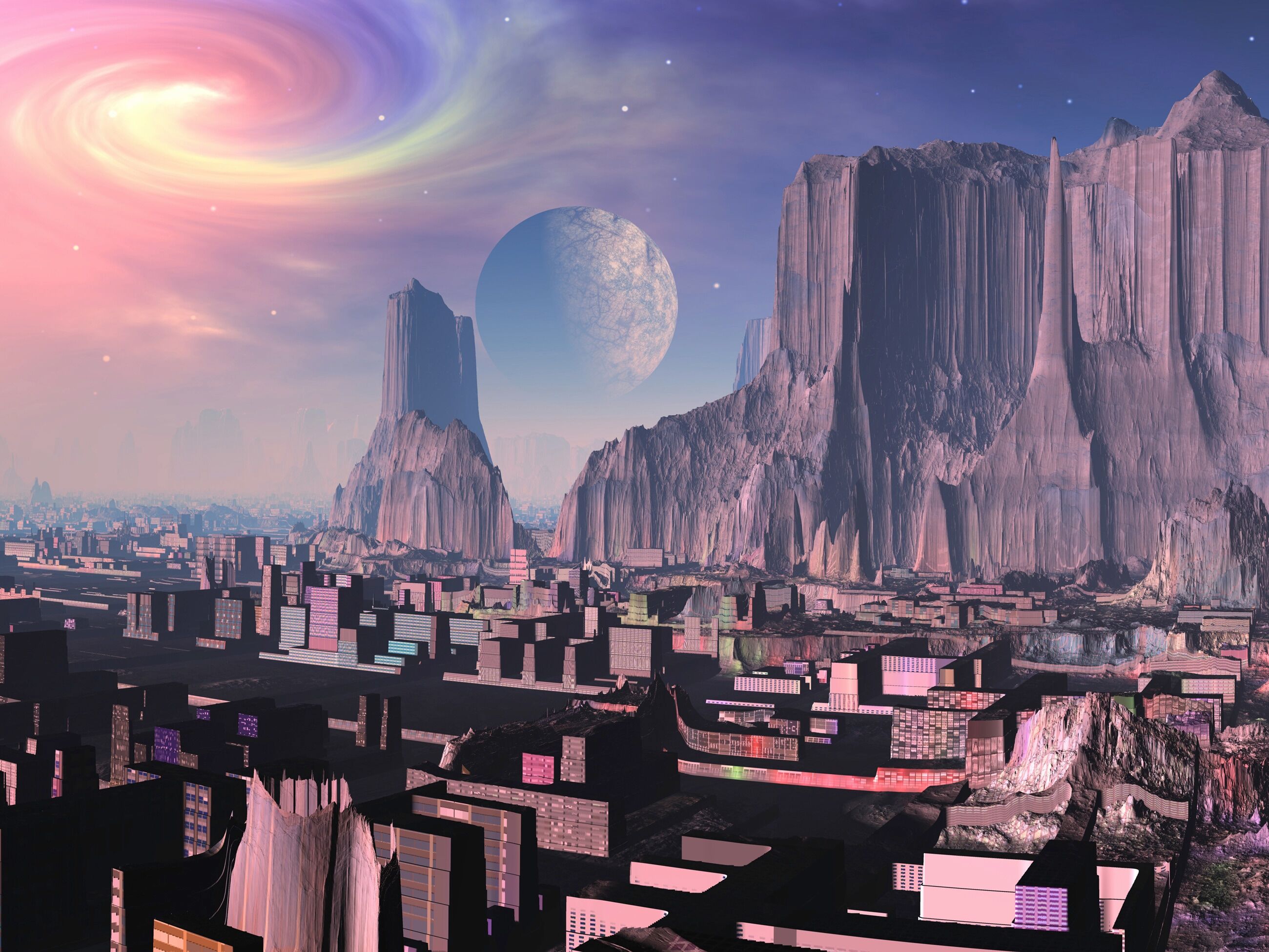 Fototapete PAPERMOON "PLANETEN-FANTASIE FUTURISTISCH ALIEN MOON GALAXIE XXL", bunt, B:1,5m L:1,11m, Vlies, Tapeten, Fototapete bunt B/L: 1,5m x 1,11m, Bahnen: 7 Stk.
