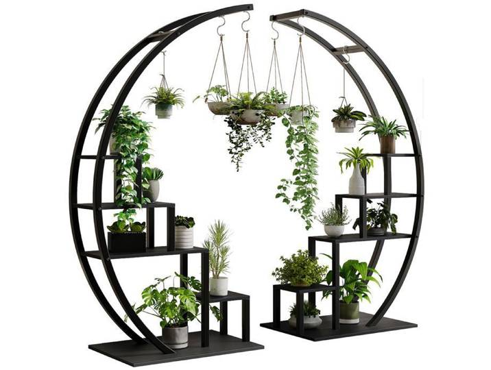 LOT DE 2 Support à Plantes d'Intérieur-- Multi-niveaux - Métal et MDF - 120x80x142cm -6 Niveaux