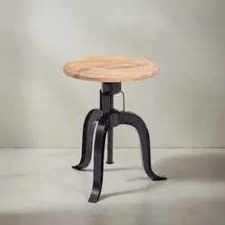 KADIMA DESIGN Rustikaler Industrial-Drehhocker aus Akazienholz und Eisen, höhenverstellbare Sitzfläche