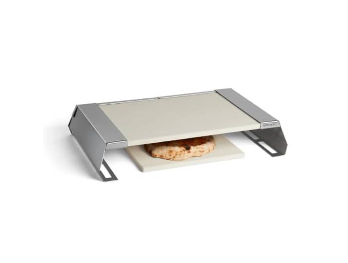 BURNHARD® Pizzaaufsatz für Gasgrill, Pizzastein-Set, 56x38 cm, Edelstahl Pizza Cover mit Cordierit-Pizzasteinen, Edelstahl-Haube, ab 56x38 cm Grillfläche, Pizza in 90-120 Sek.