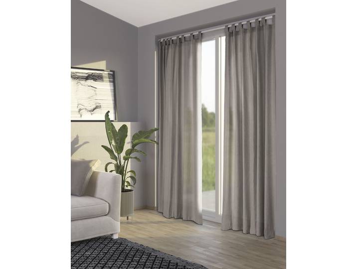 Vorhang PRIMERA Stone-Washed Gr. 1, grau (kitt), B:145cm H:250cm, Organza, Baumwolle, Gardinen, Vorhang, einzigartige Waschung mit praktischen Stoffschlaufen zum Aufhängen