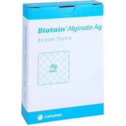 Biatain Alginate Ag Kompressen 5x5 cm mit Silber