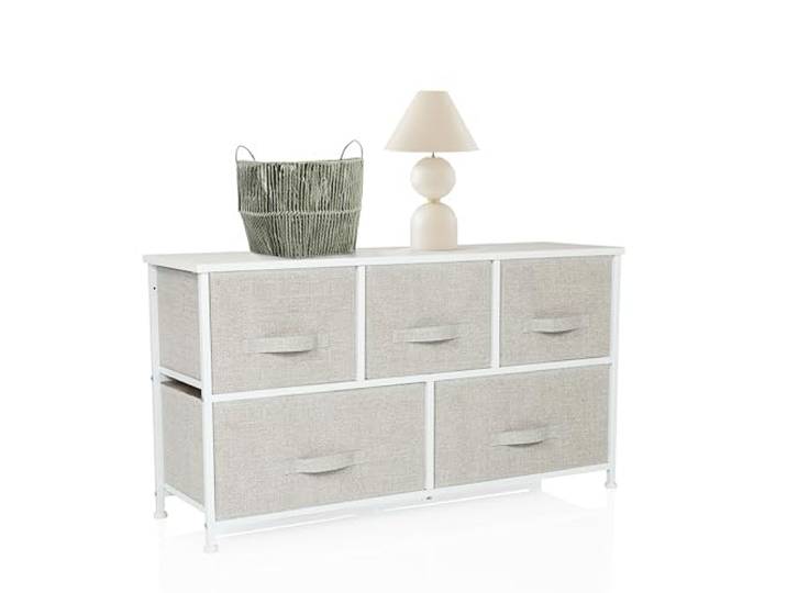 hjh LIVING Kommode mit 5 Stoffschubladen, Grau, 100x30x55 cm