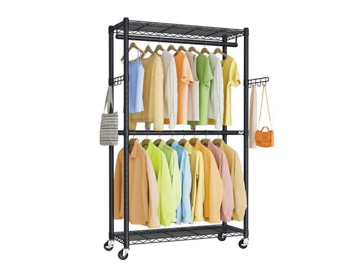 Ptant à Vêtements sur Roulettes Penderie en Métal Vestiaire avec Étagères Réglables Tringles et Crochets 40 BARRE DE PENDERIE