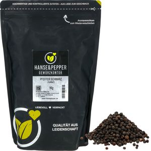 Hanse&Pepper Pfeffer Premium Qualität, ganze Körner, schwarz, im wiederverschließbaren Beutel, 1 kg