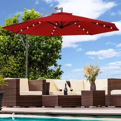 Luxus Sonnenschirm mit LED Beleuchtung Ampelschirm 350cm Solar Garten Schirm Pavillon in Rot