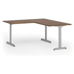 Bürotisch PRIMO BETA L, 160x180 cm, graues Metallgestell, Nussbaum
