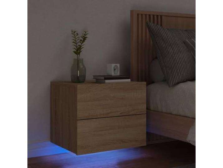 HEFZGDB Wand-Nachttisch mit LED-Leuchten in Sonoma-Eiche, RGB-Beleuchtung, Wandmontage, Holzwerkstoff, modernes Design, Stauraum Lösung, USB-Anschluss, multifunktional für Wohnraum