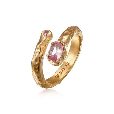 Silberring HAZE & GLORY "Ring Saphir Synthetisch Pink 925 Sterling Silber vergoldet" Gr. 56, gold, Fingerringe, Damen, 56, Silber 925 (Sterlingsilber), Silberring