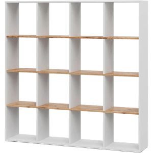 Vicco Bücherregal Karree, weiß / eiche, aus Holz, 16 Fächer, 138,5 x 142,5 x 29cm