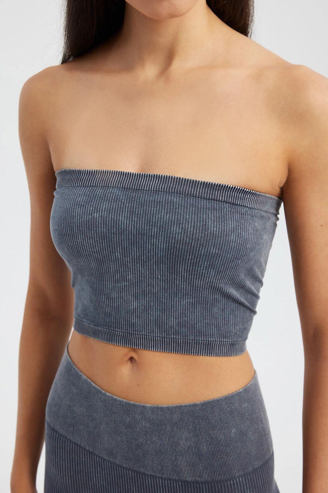 Zure Gewassen Strapless Ribbels Crop Top
