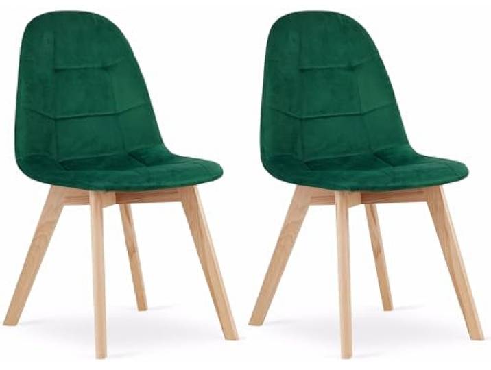 NMK HOME Esszimmerstuhl Samt Sitz Buchenholz Dunkelgrün 2 Stück Samtstoff, ergonomisch, Wohnzimmer, stabil, stilvoll, bequem, natürliche Wärme