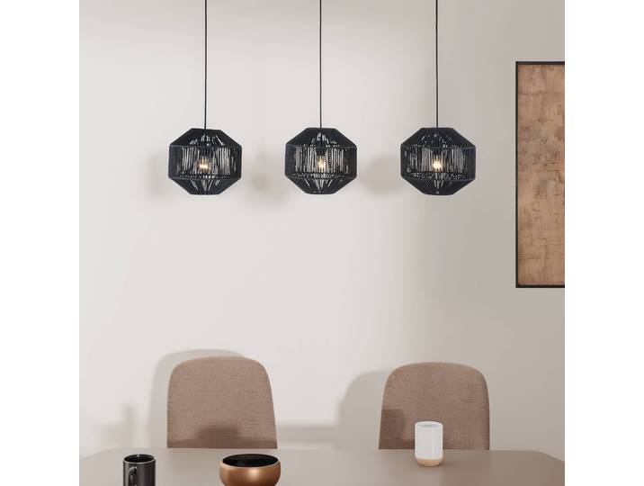 Suspension I Ø 30cm Noir/Noir Matériau : Métal, Fibres naturelles Surface en métal : Enduit par poudrage Type de fibre naturelle : Feuille Type