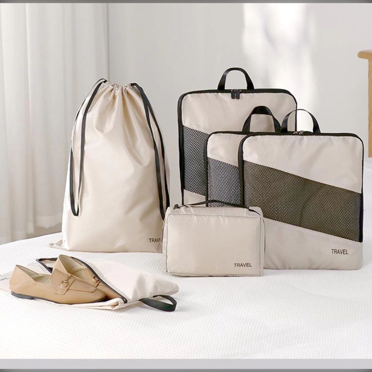 INF 6-teiliges Diamond-Stepp-Packwürfel-Set – Polyester, erweiterbare Kompression, Mesh-Fenster und wasserabweisende Oberfläche Schwarz