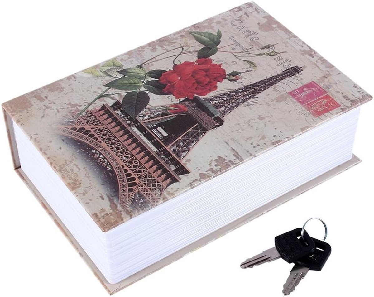 Kluis voor afleidingsboek Cash Safe Box Bible Safe Storage Box met veiligheidssleutel Eiffeltoren type