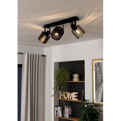 EGLO Deckenspot "SEGOVIA", schwarz, 3, Ø 0 H: 17,2cm, 1 Stk., Leuchten, Deckenlampe, Metall und Holz in Schwarz, Deckenspot mit E27 Fassung, Deckenspot