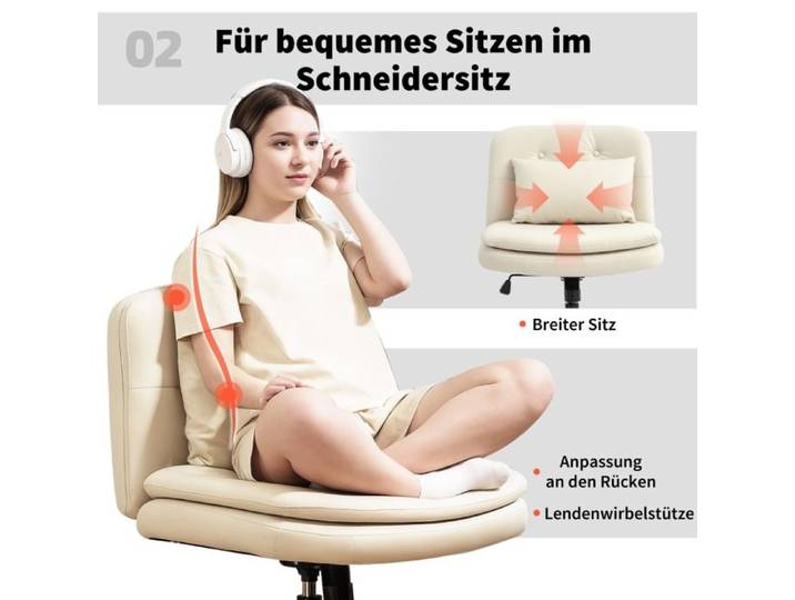 Chaise de bureau sans bras avec revêtement en cuir synthétique chaise de bureau avec rouleaux coussin supplémentaire réglable en