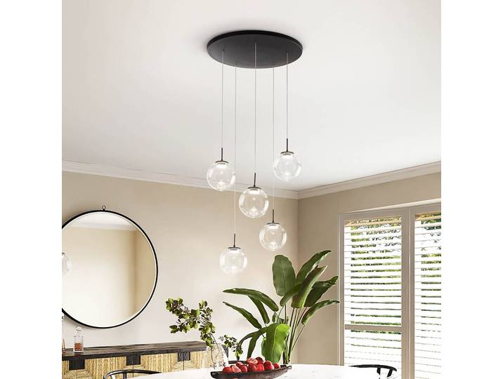 Fabas Luce Glas Hängelampe Ariel, dimmbar, schwarz, für Wohn- / Esszimmer, Glas, Modern, Pendelleuchte