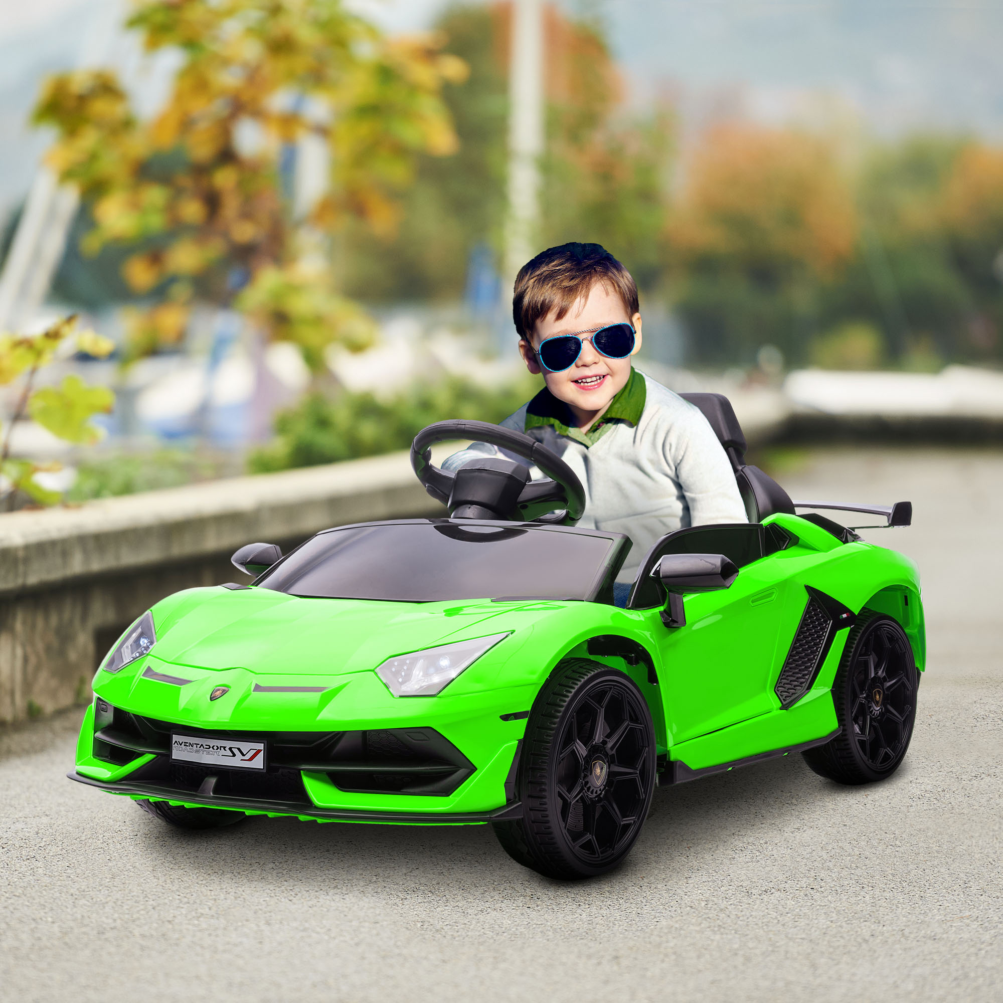 Homcom Macchina Elettrica per Bambini a 12V Licenza Lamborghini con Clacson e Telecomando, 107.5x63x42 cm, Verde Aosom