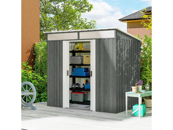 Outsunny Abri de Jardin 2m² Acier Galvanisé Gris avec Fenêtres