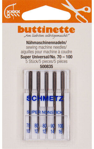 buttinette Nähmaschinennadeln "Super Universal", Stärke: 70–100, Inhalt: 5 Stück