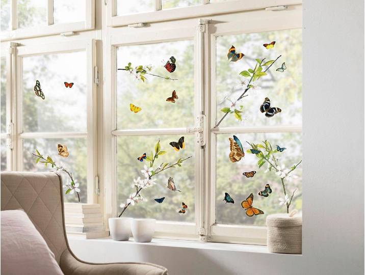 Fensterbild KOMAR Cheerful Schmetterlinge 27 Motive, Design Frühling Sommer , bunt, B:31cm H:31cm L:31cm, Kunststoff, Fensterbilder, Fensterbild, Sticker für Fenster oder Spiegel, selbsthaftend und wiederverwendbar