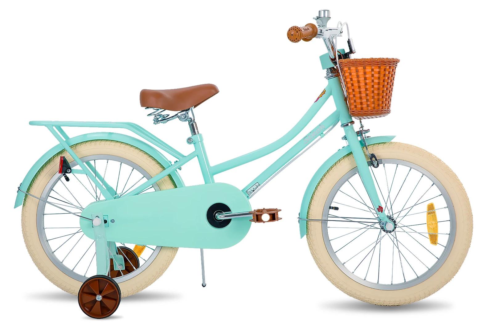 Manchi - Kinderfahrrad 46 cm - Mit Korb - Mit Stützrädern - Hintere Trommelbremse - Für Kinder 2-9 Jahre - Grün