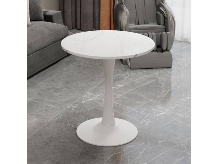 NuvlaGu - Table basse blanche 70 cm - Table à manger style moderne - Pour 2 à 4 personnes - Marbre texturé - Blanc
