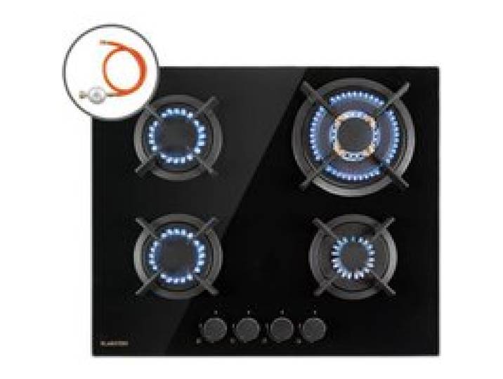 Klarstein Goldflame 4 plaque de cuisson gaz 4 feux brûleurs en laiton vitrocéramique noire