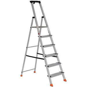 Euroline Stehleiter Nr. 22578, 2257806, mit Plattform, aus Aluminium, bis 150kg, mit 6 Stufen à 12,5cm Tiefe