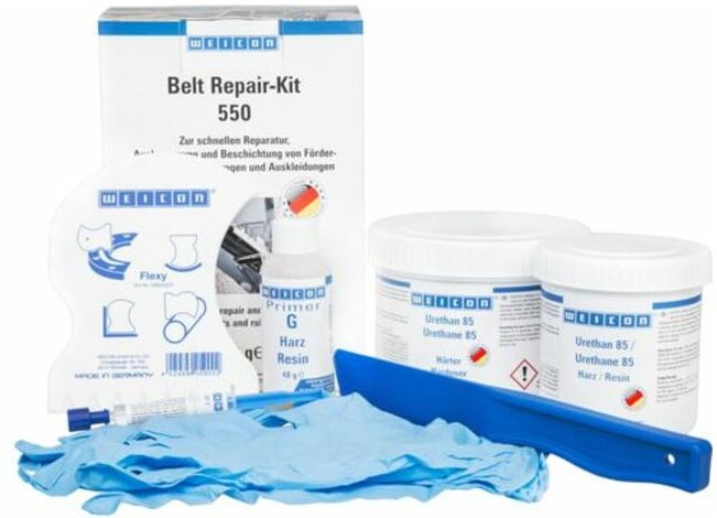 WEICON Belt Repair-Kit, Polyurea Reparatur- und Beschichtungsmasse für Oberflächen aus Gummi, Arbeitspackung, 0,55 kg (10851005)
